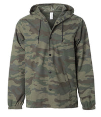 Water Resistant Hooded Windbreaker Coaches Jacket in color Forest Camo