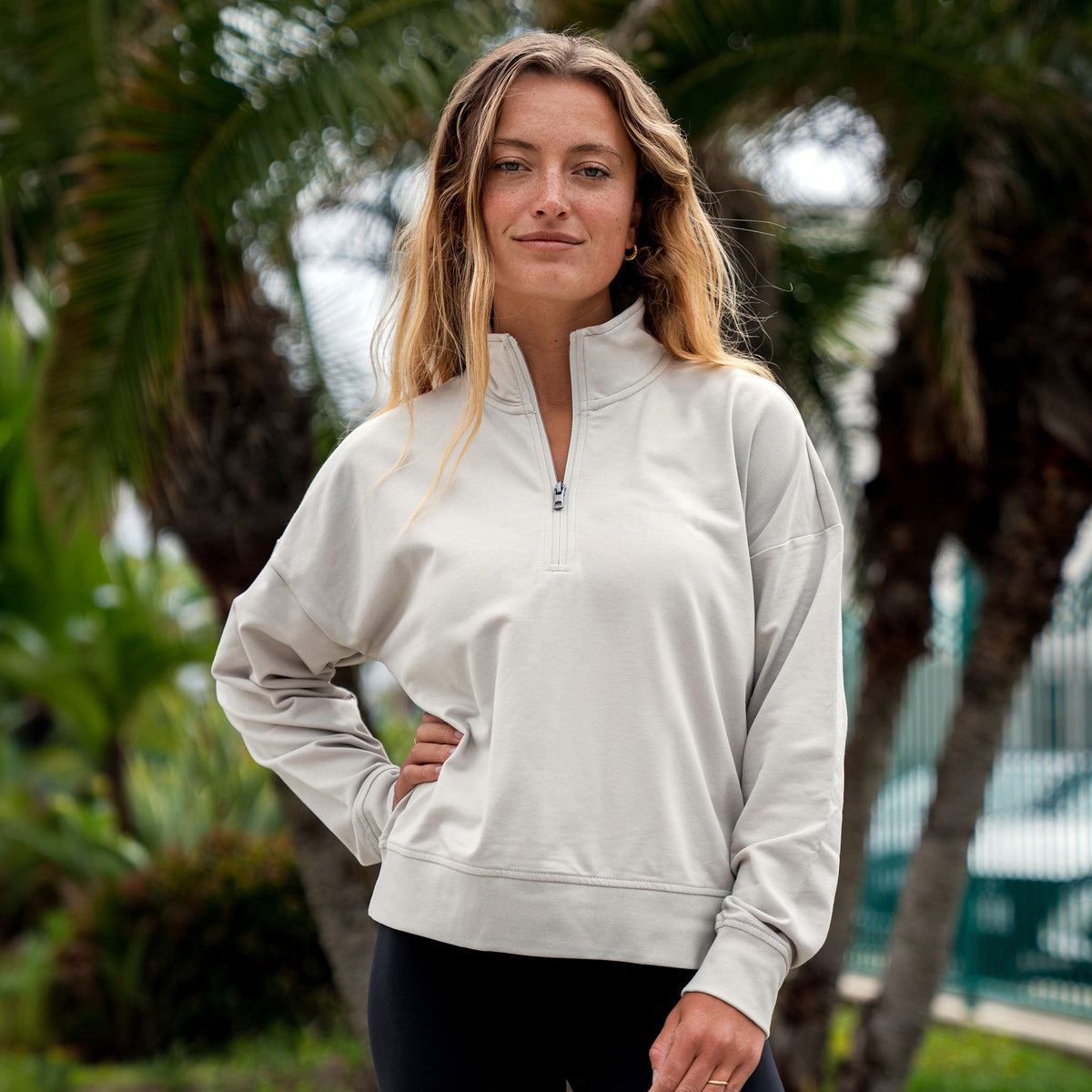 Blank quarter-zip sweatshirts in Smoke