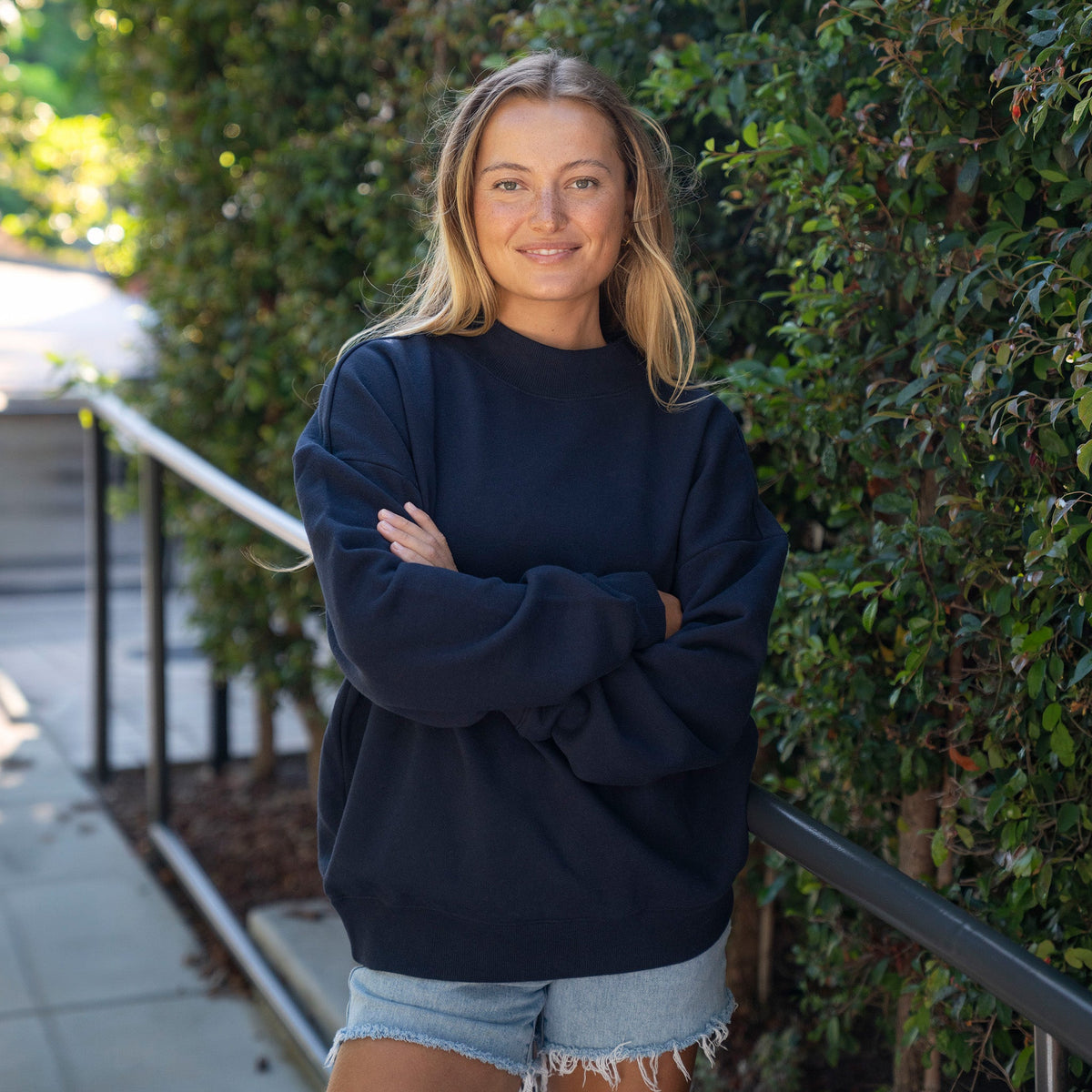 Women’s blank apparel including IND280MOCK Midweight Mockneck in Classic Navy