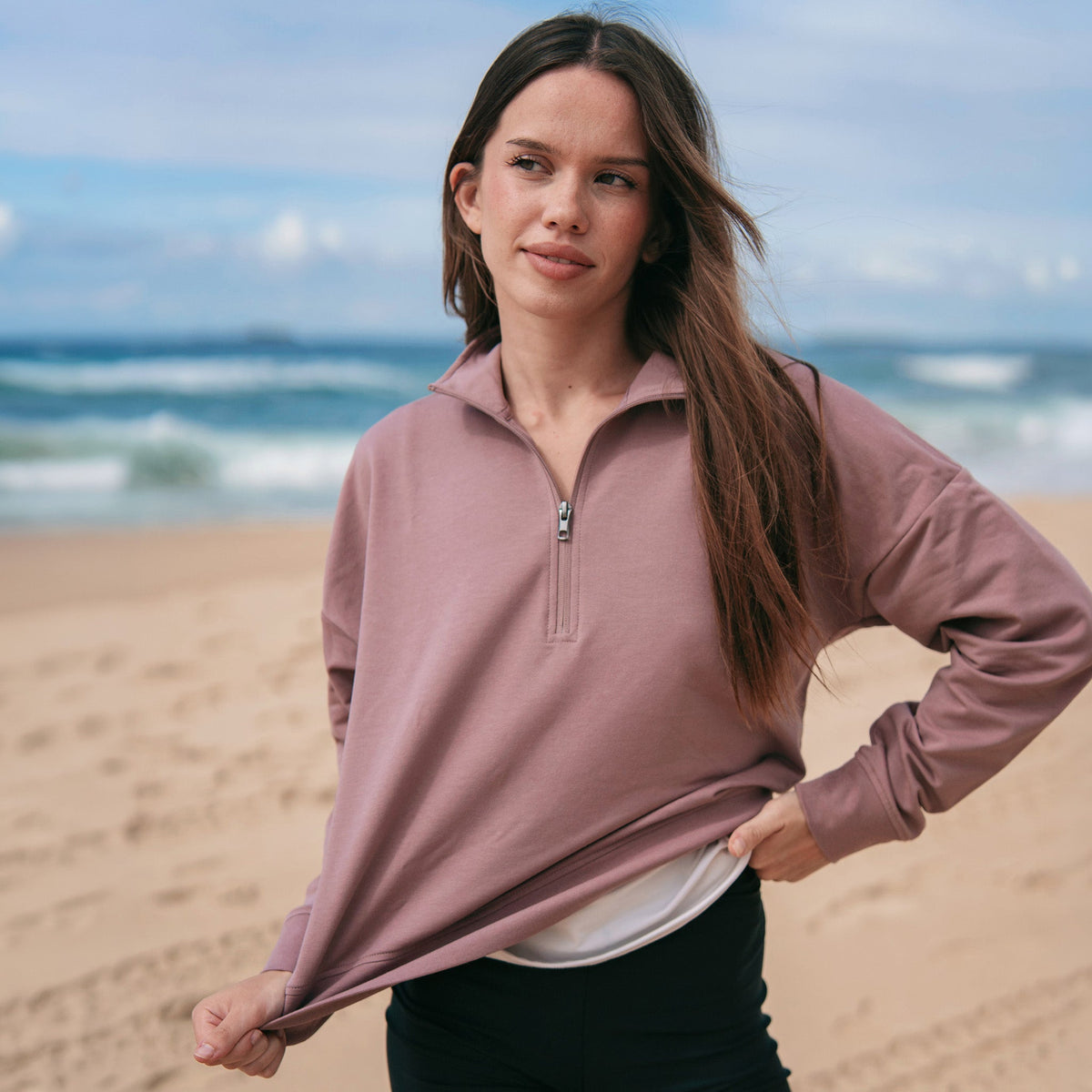 Women’s blank quarter-zip sweatshirt in Orchid