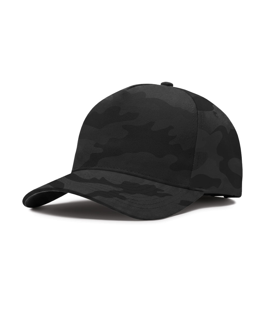 Black Camo Five Panel Twill Snapback Hat
