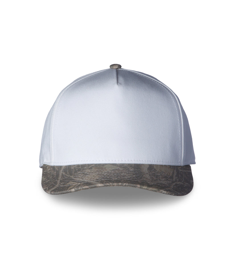 INDHAT5P Five-Panel Classic Twill Snapback Hat in White with Deadwood Tree Camo bill - Independent Trading Co.
