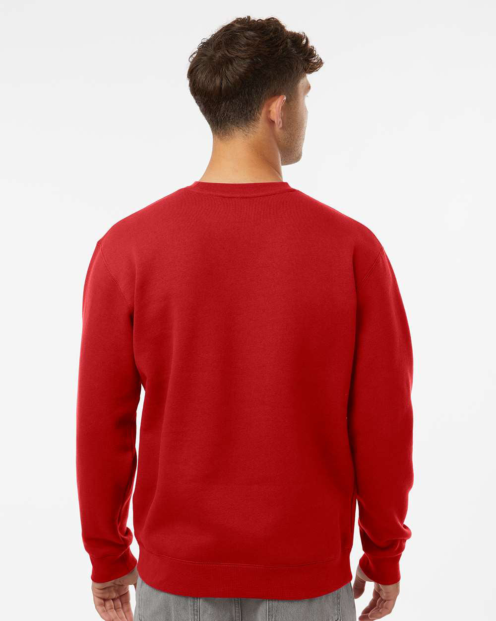 Man wearing a Red color 10oz. Heavyweight Crew - Independent Trading Company