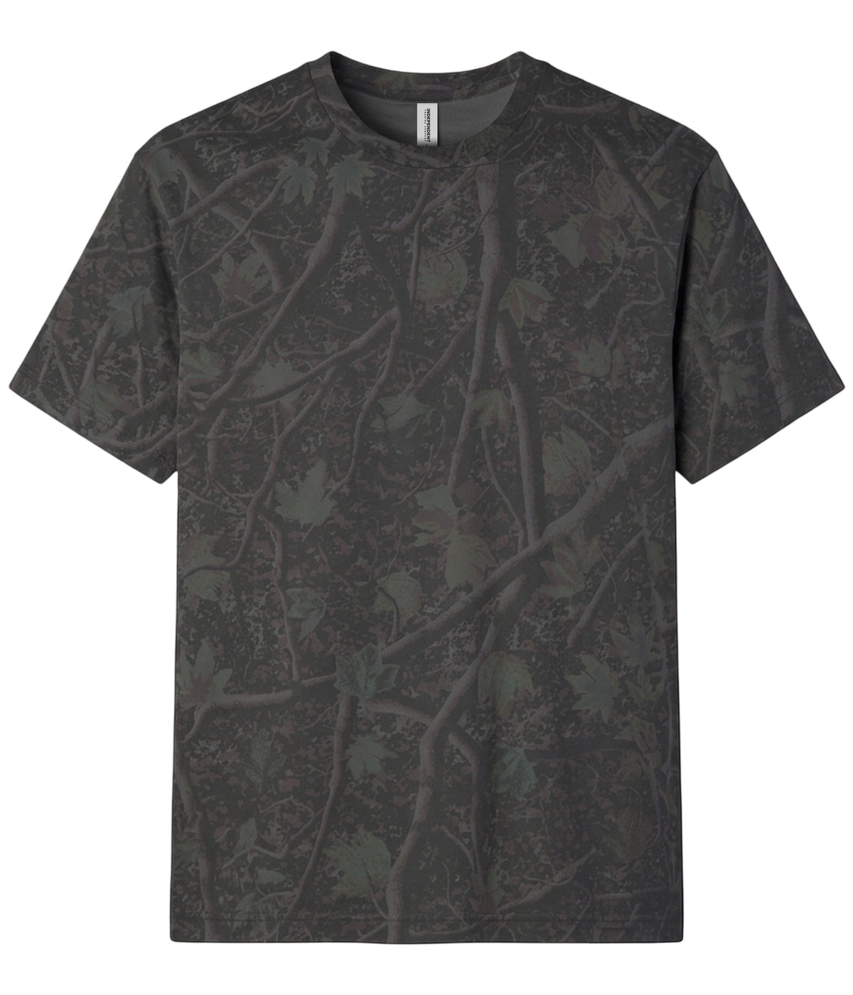 Darkwood Tree Camo PRM180PT premium blank short sleeve t-shirt by Independent Trading Co., front view