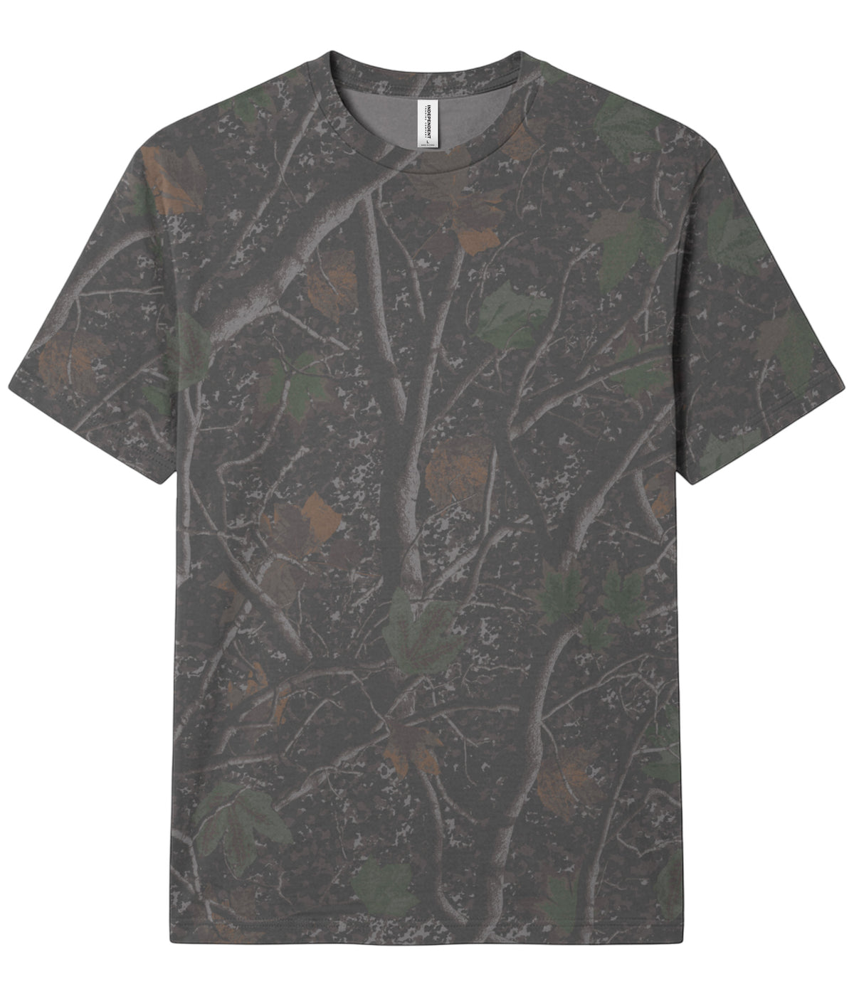 Darkwood Tree Camo PRM180PT premium blank short sleeve t-shirt by Independent Trading Co., front view