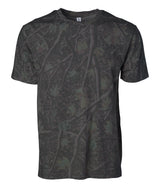 Darkwood Tree Camo patterned premium t-shirt on a white background