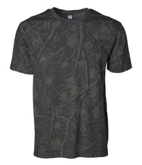Darkwood Tree Camo patterned premium t-shirt on a white background