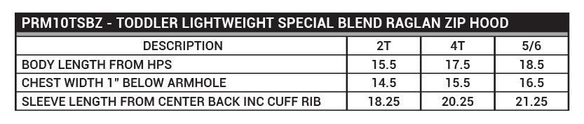PRM10TSBZ Toddler Lightweight Special Blend Raglan Zip Hood