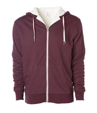 Unisex Heavyweight Sherpa Lined Heather Zip Hood in color Burgundy Heather