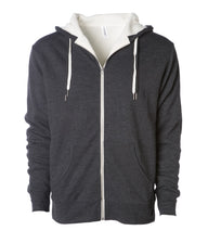 Unisex Heavyweight Sherpa Lined Heather Zip Hood in color Charcoal Heather