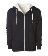 Unisex Heavyweight Sherpa Lined Heather Zip Hood in color Black