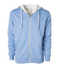 Unisex Heavyweight Sherpa Lined Heather Zip Hood in color Sky Heather