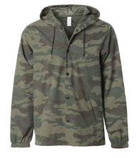 Water Resistant Hooded Windbreaker Coaches Jacket in color Forest Camo
