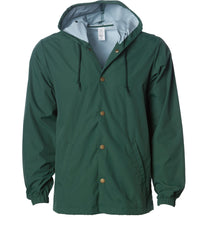 Water Resistant Hooded Windbreaker Coaches Jacket in color Forest Green