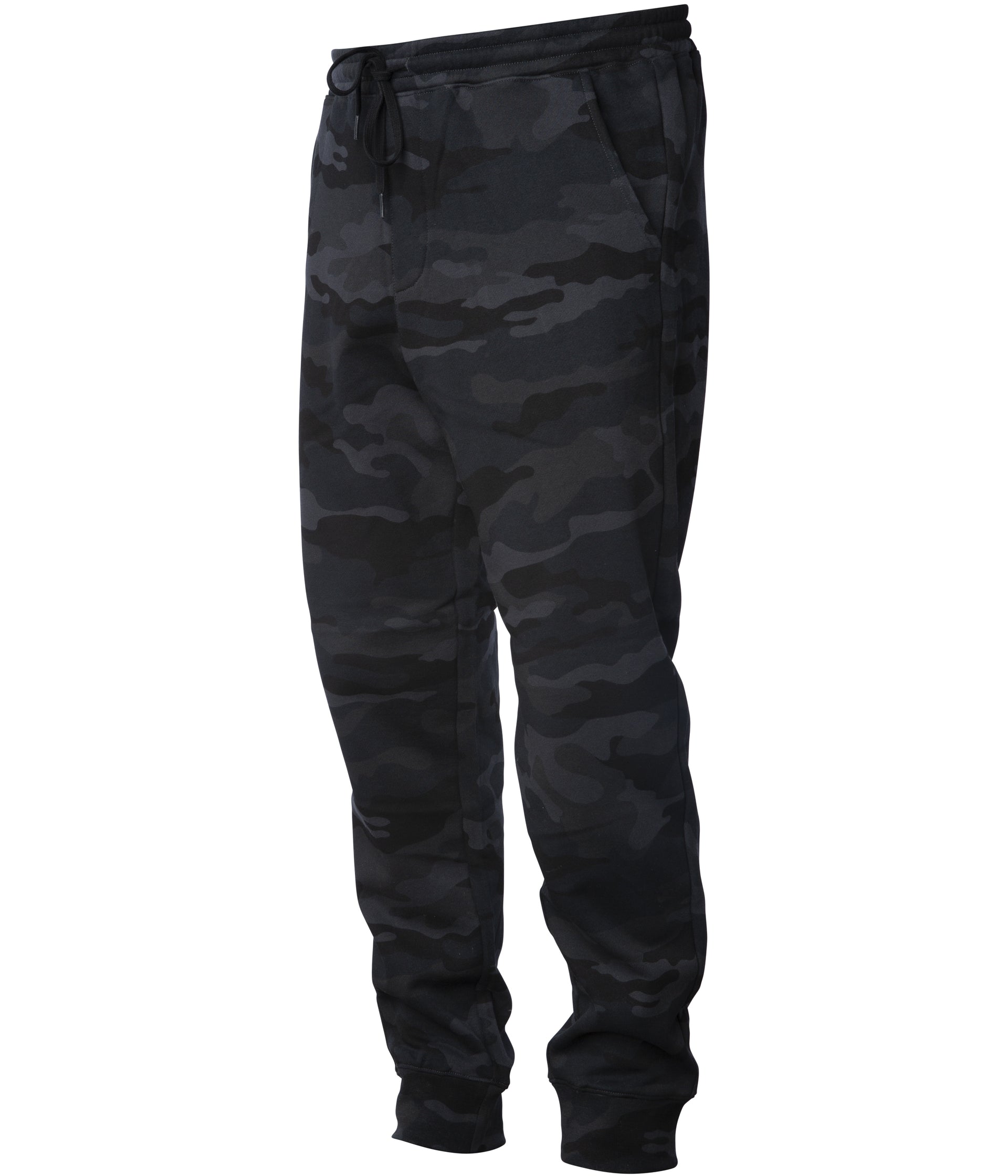 IND20PNT Men's Midweight Fleece Pant in color Black Camo quarter turn.