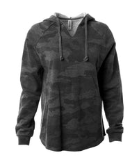 Women's California Wave Wash Hooded Pullover in color Black Camo Heather.