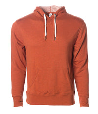 Unisex Heather French Terry Hooded Pullover in color Burnt Orange Heather