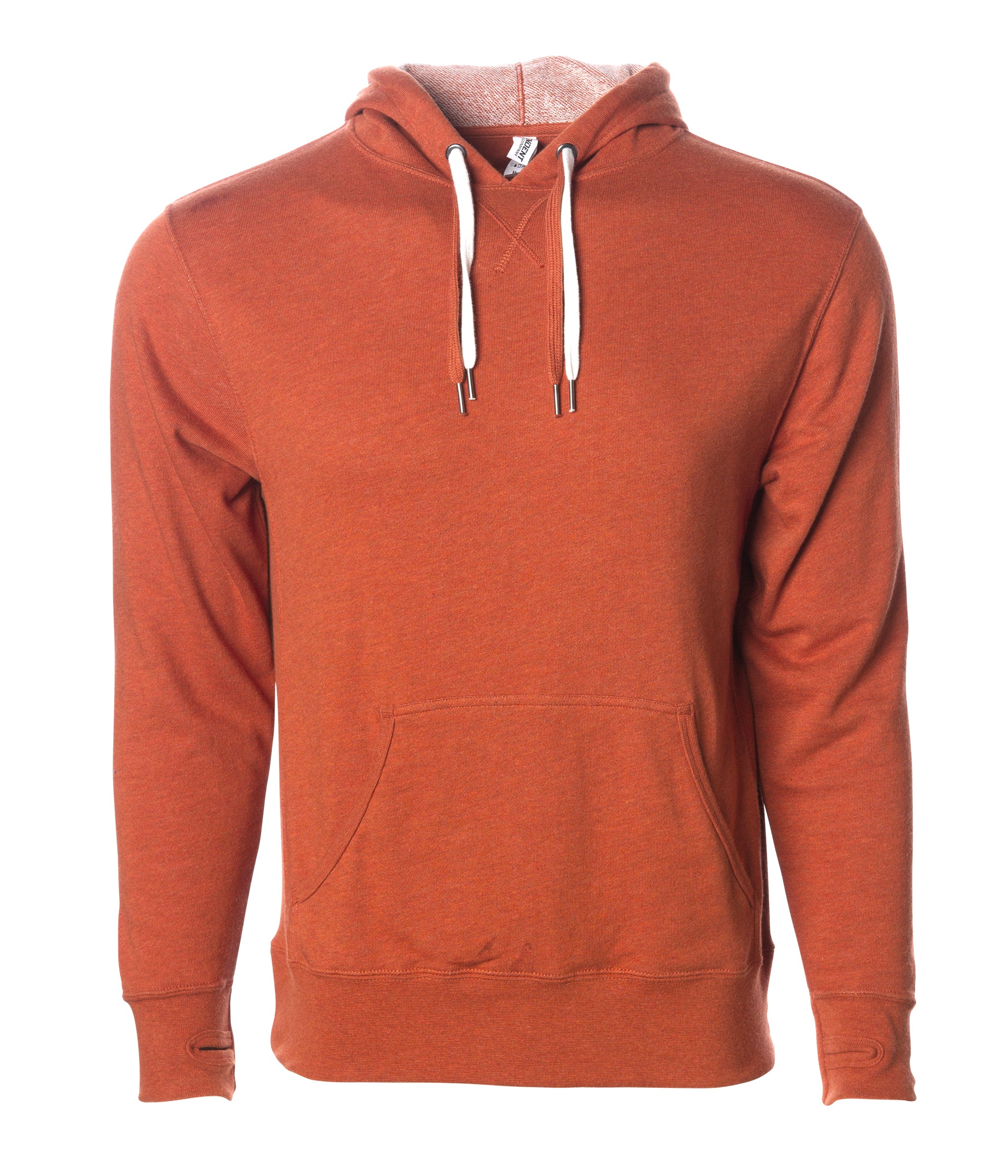 Unisex Heather French Terry Hooded Pullover in color Burnt Orange Heather