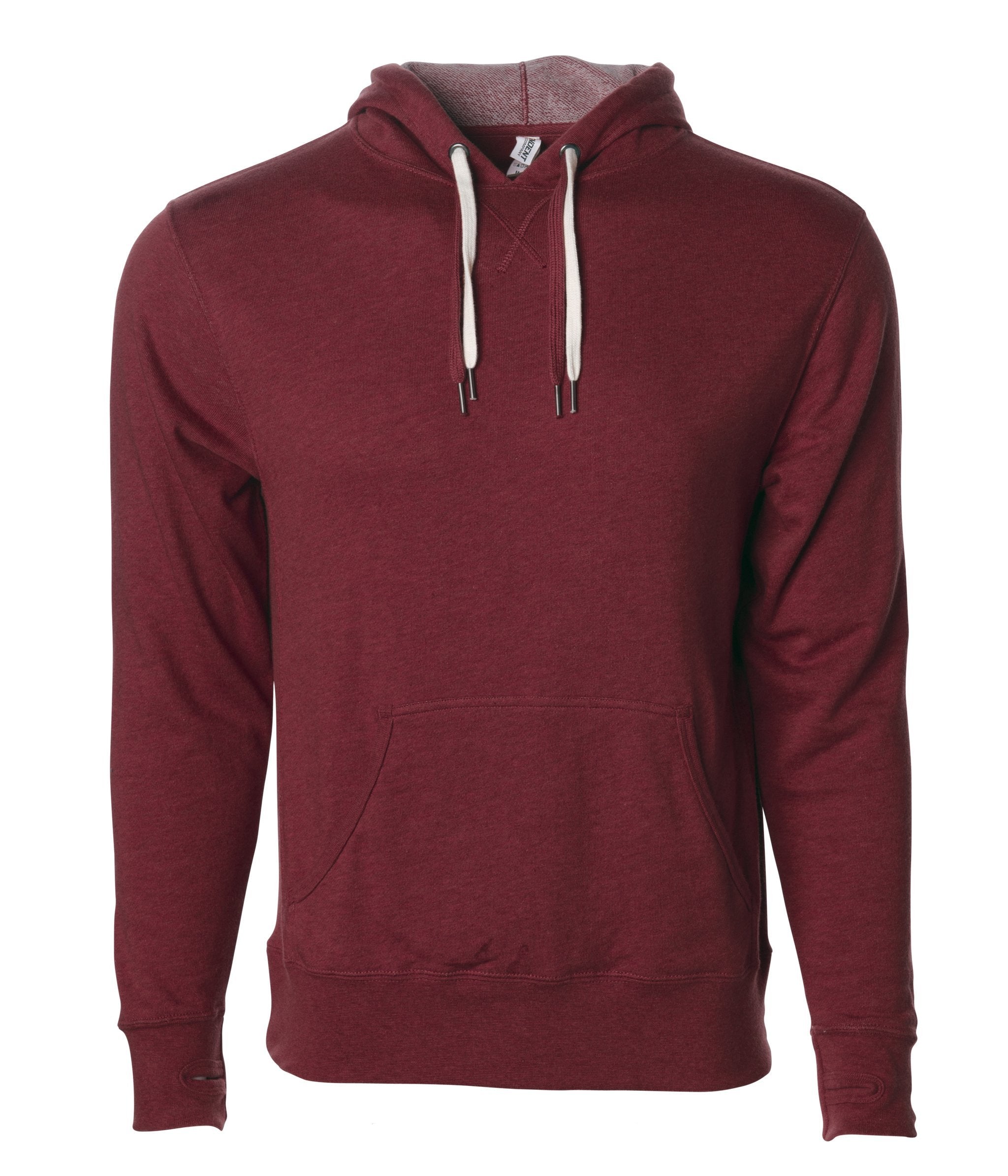 Unisex Heather French Terry Hooded Pullover in color Burgundy Heather