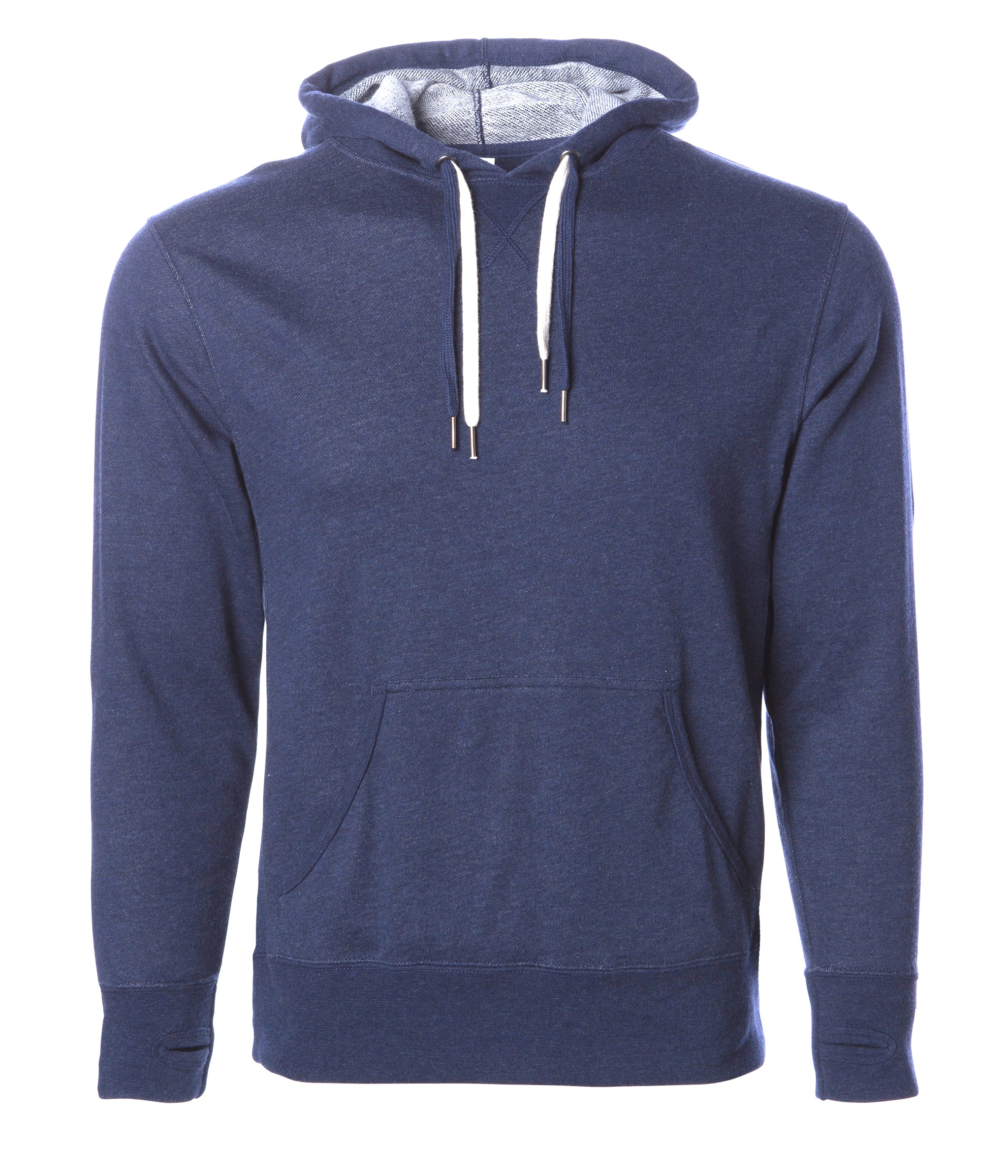 Unisex Heather French Terry Hooded Pullover in color Navy Heather
