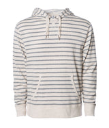 Unisex Heather French Terry Hooded Pullover in color Oatmeal Heather / Salt & Pepper.