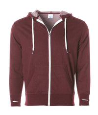 Unisex Heather French Terry Zip Hooded Sweatshirt in color Burgundy Heather